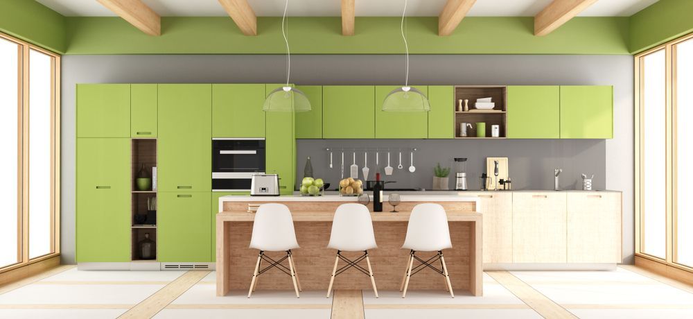 Modern Kitchen With Lime Green Cabinets — Affordable Tiles and Pavers In Lake Macquarie, NSW