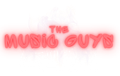 The music guys logo is red and glowing on a white background.