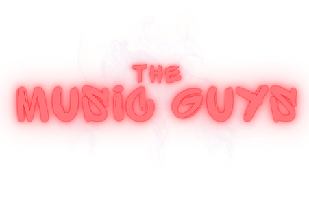 The music guys logo is red and glowing on a white background.