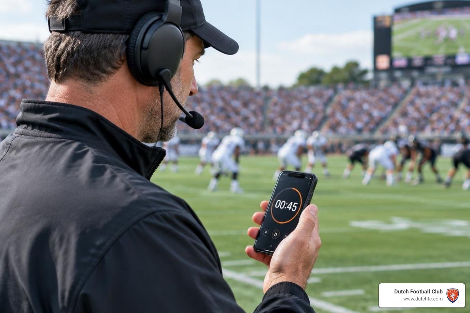 coach using phone timer on sideline