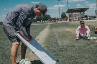 Dutch FC coach working with youth soccer players