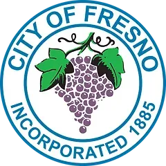 The seal of the city of fresno is a bunch of grapes with leaves.