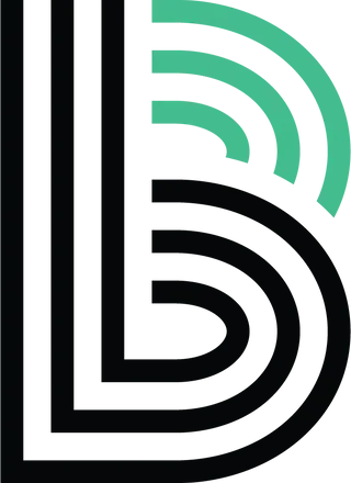 The letter b is made of black and green lines.