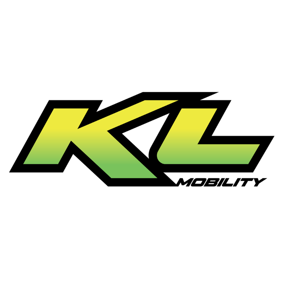 Logo di KL Mobility in verde e giallo con contorno nero su sfondo bianco
