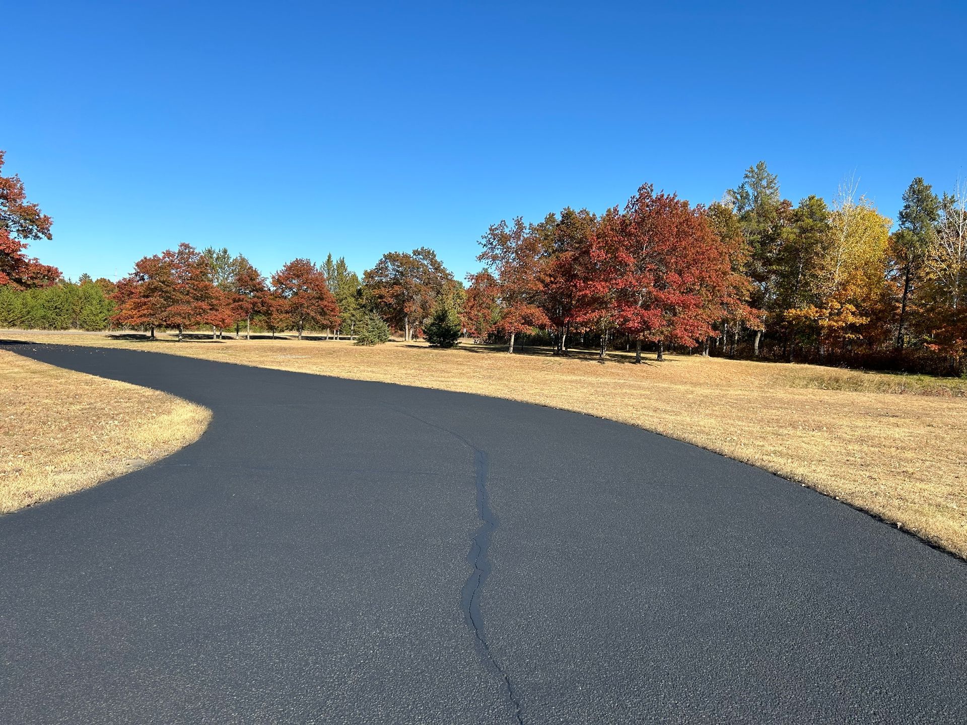 An empty road with trees on the side of it