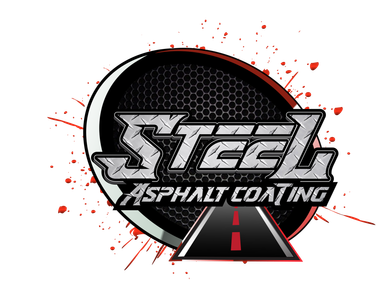 A logo for steel asphalt coating with a road in the middle.