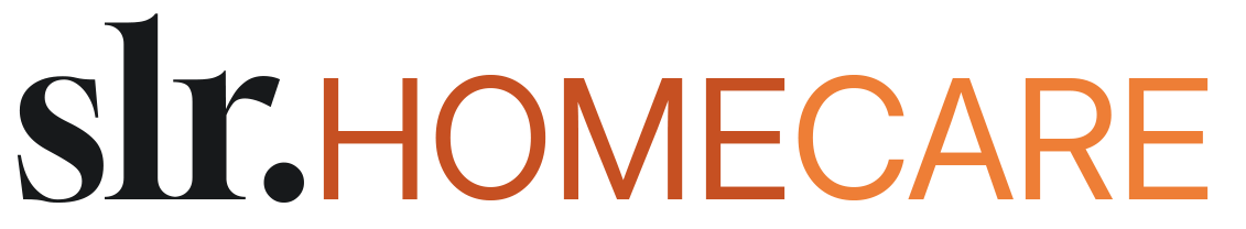 Slr. HOMECARE logo with black and orange text and a small orange leaf icon