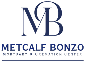 Blue "MB" monogram logo with "METCALF BONZO" text and "Mortuary & Cremation Center" below.