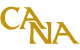 CANA logo in gold serif font, stacked with the 