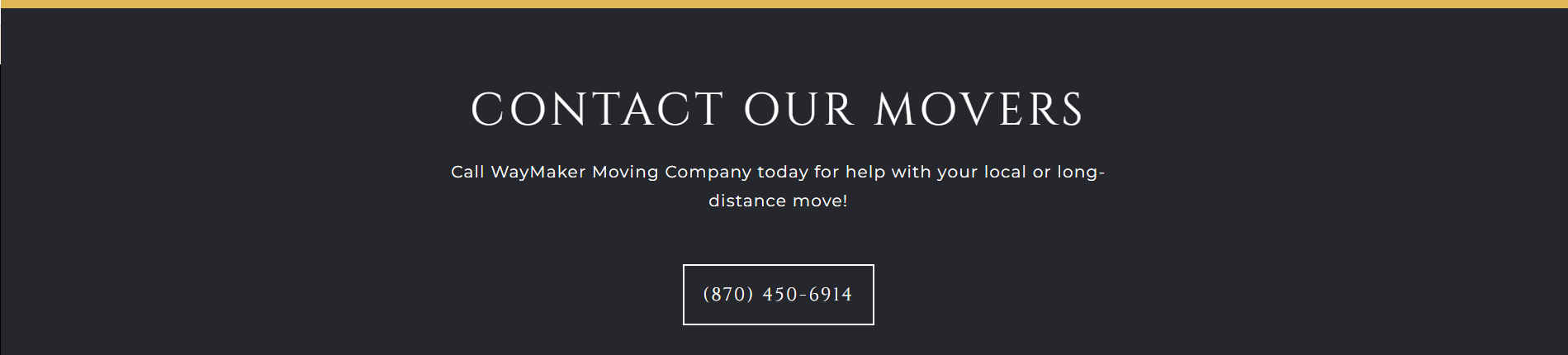 Dark moving-company website banner with “CONTACT OUR MOVERS” and a contact button.