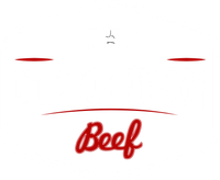 Red "Beef" script logo below a curved line, with red horizontal lines above.