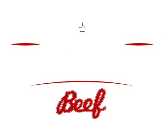Red "Beef" script logo below a curved line, with red horizontal lines above.