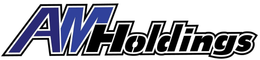 AM Holdings logotips zilā un melnā krāsā