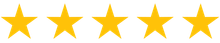 Five yellow, five-pointed stars aligned in a row, representing a five-star rating.