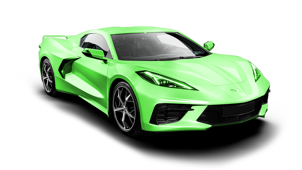 A green sports car is on a white background.