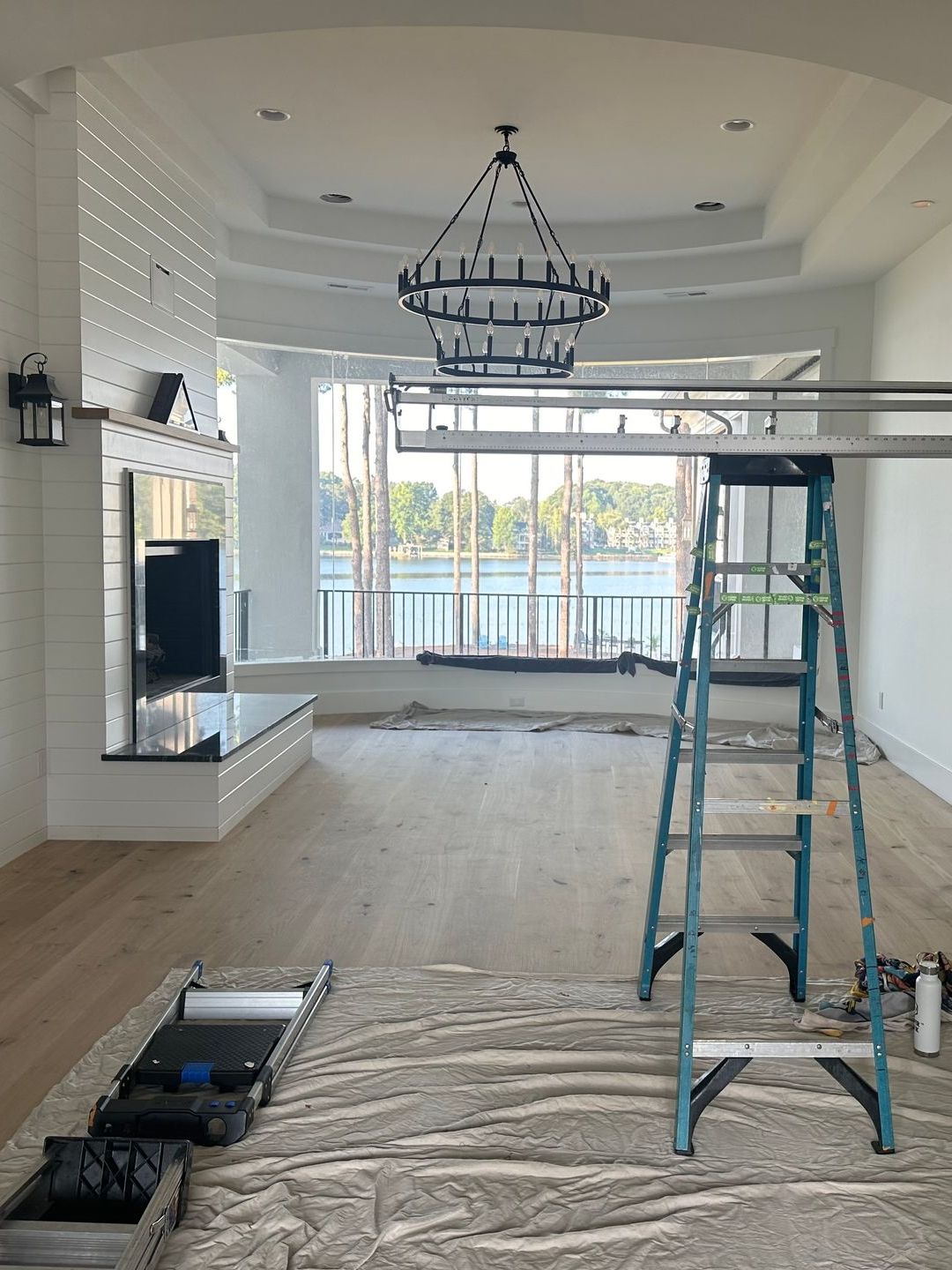 There is a ladder in the middle of the room.
