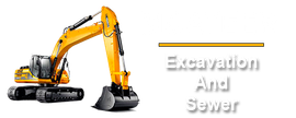 Yellow excavator beside the text “Excavation And Sewer”
