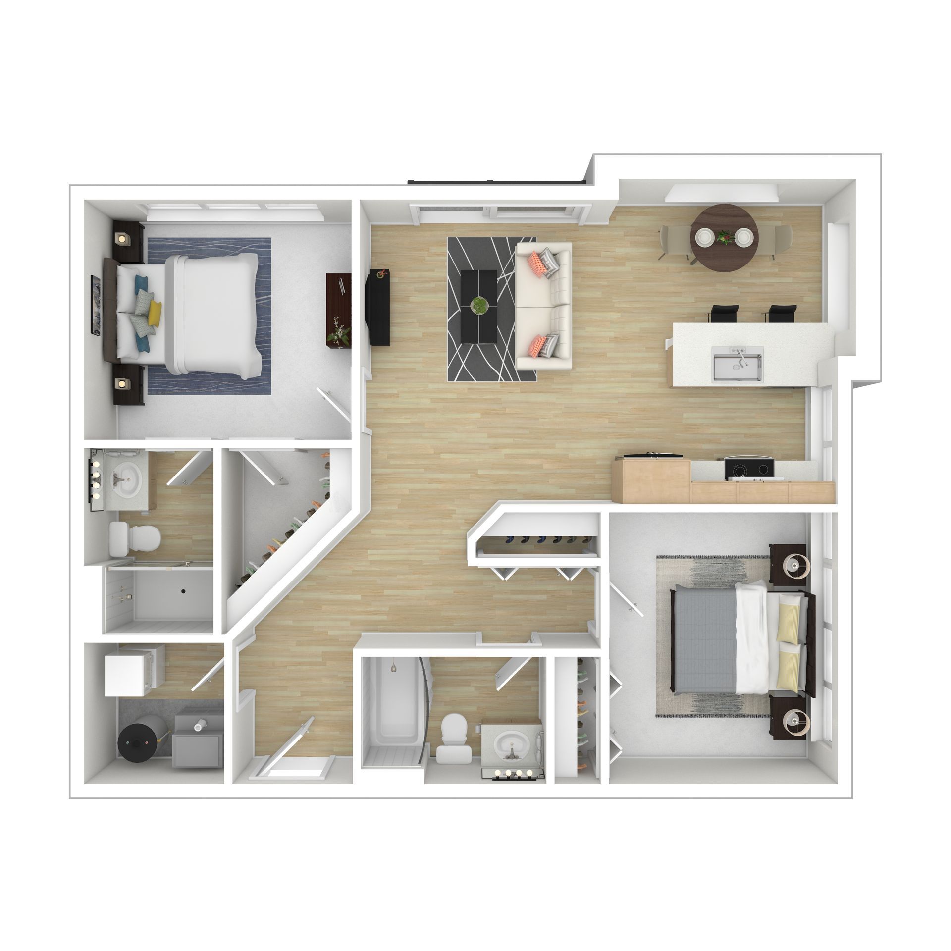2 bedrooms, 1 bathroom floor plan