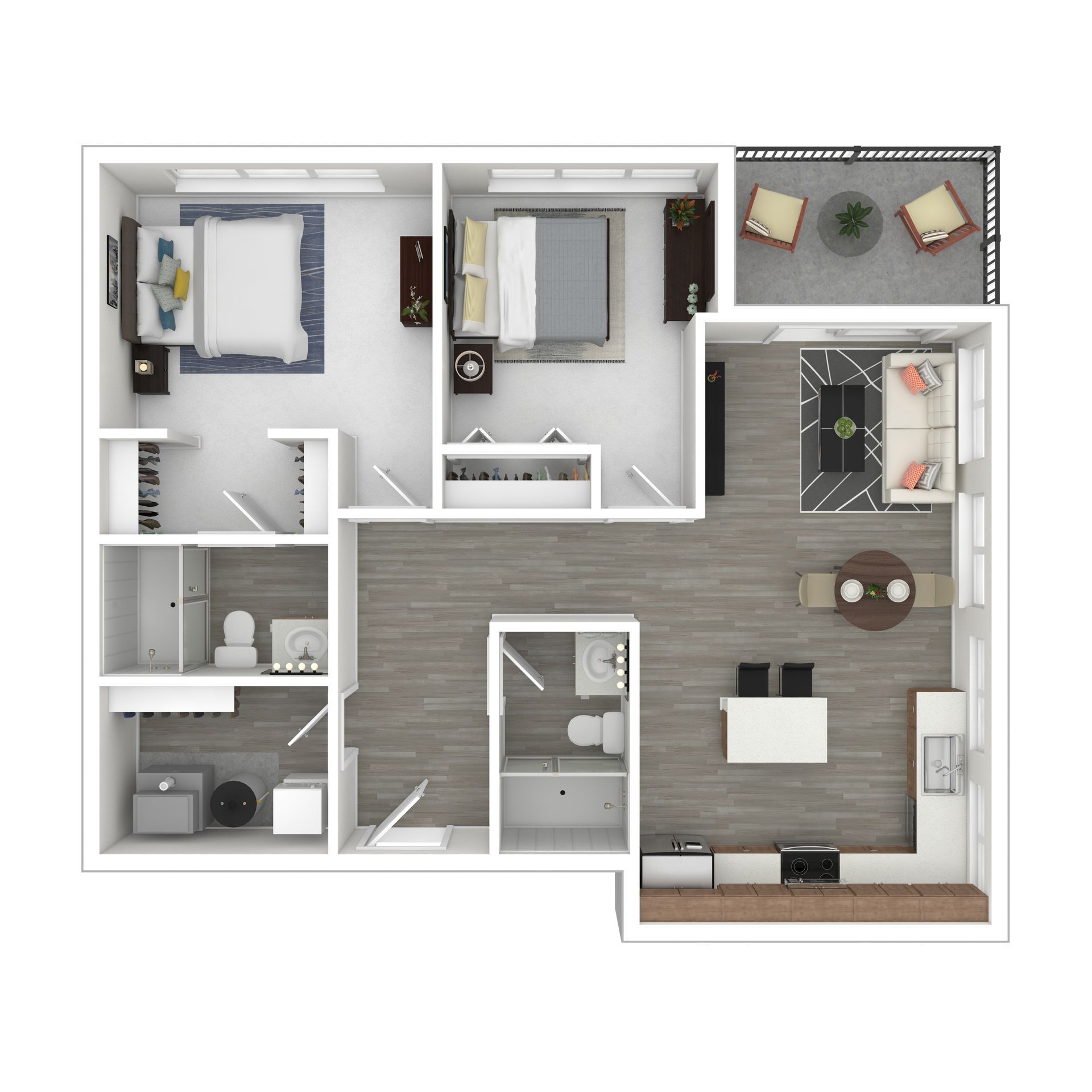 2 bedrooms, 1 bathroom floor plan