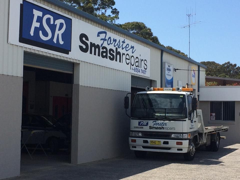 Truck Parked Outside Fsr Smash Repairs Workshop Building — Forster Smash Repairs in Forster, NSW