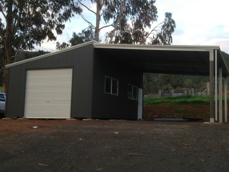 A Garage with a Carport Underneath it - Wallan, VIC - Victorian Garages & Barns
