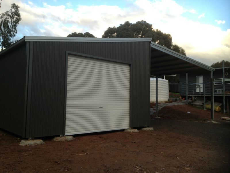A Garage with a White Door - Wallan, VIC - Victorian Garages & Barns