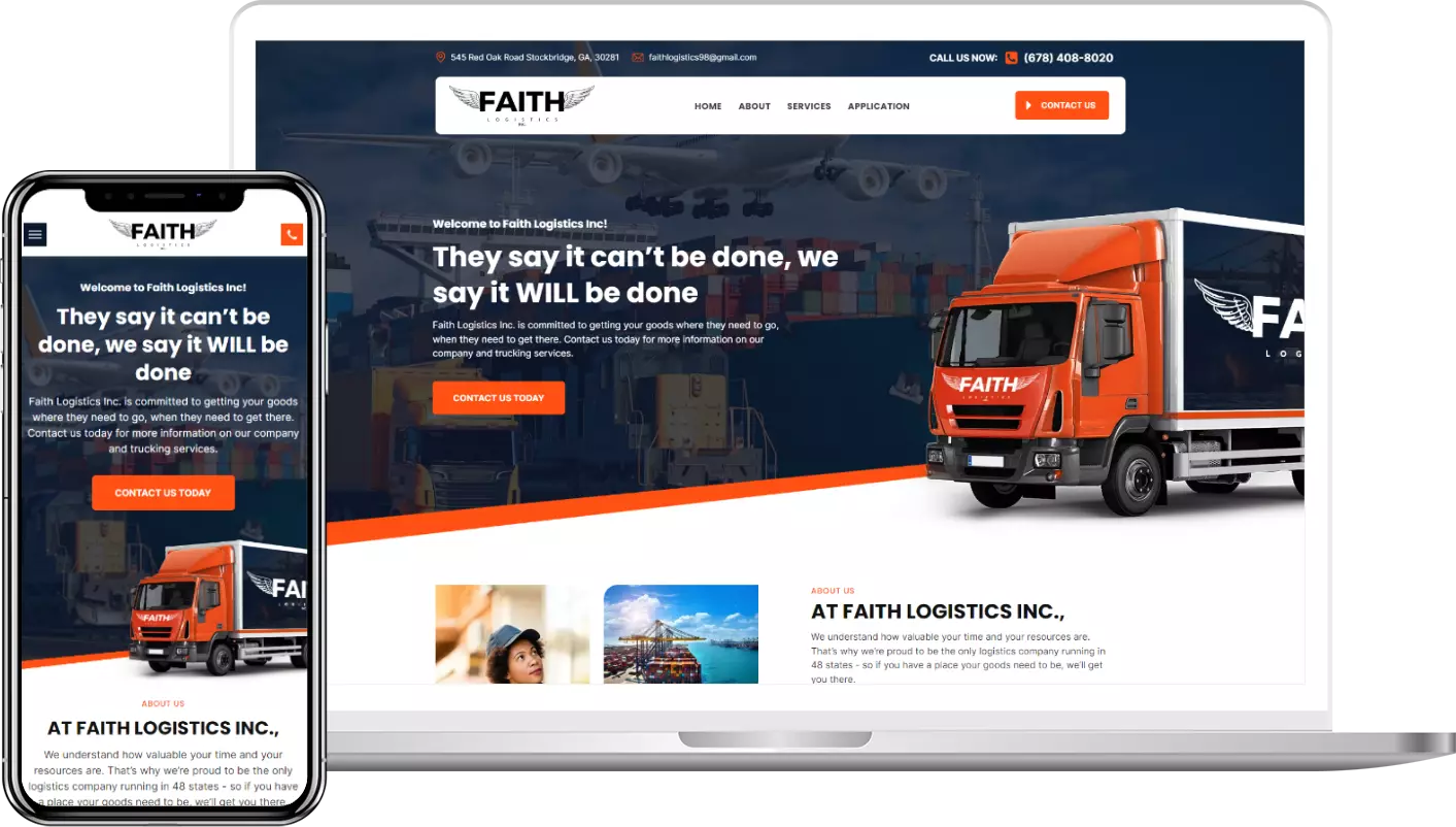 A laptop and a cell phone with a truck on the screen.