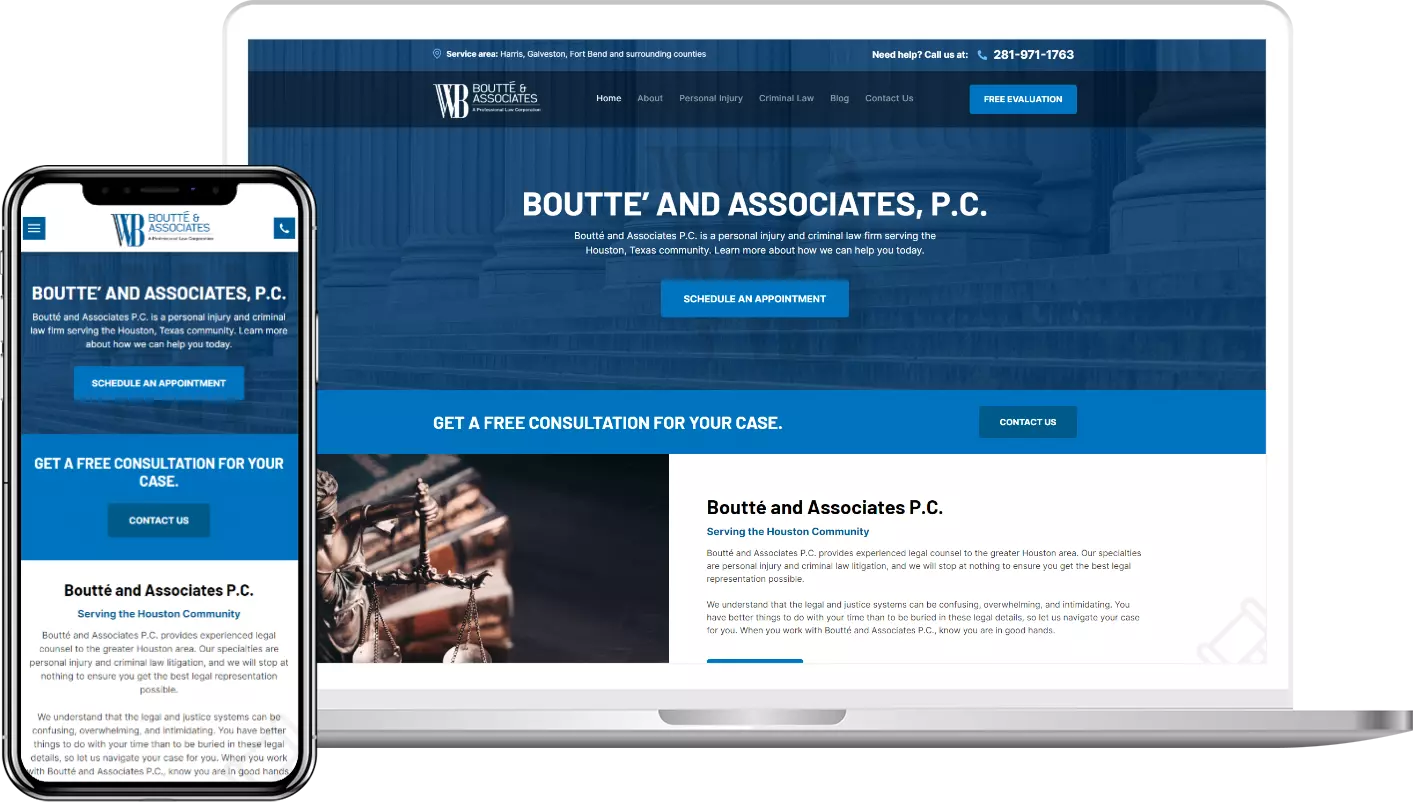 A laptop and a cell phone are displaying a website for doute and associates p.c.