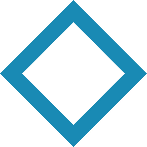 A blue square with a white border on a white background.
