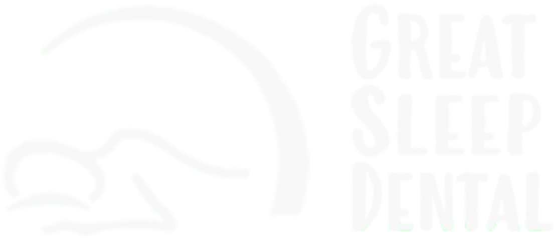 Faded white Great Sleep Dental logo with a sleeping figure outline and text on the right