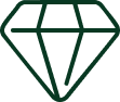 Green outlined diamond icon with faceted top and pointed bottom