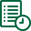 Green checklist with a clock icon on a white background