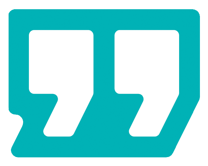 Teal quotation marks with white interiors.