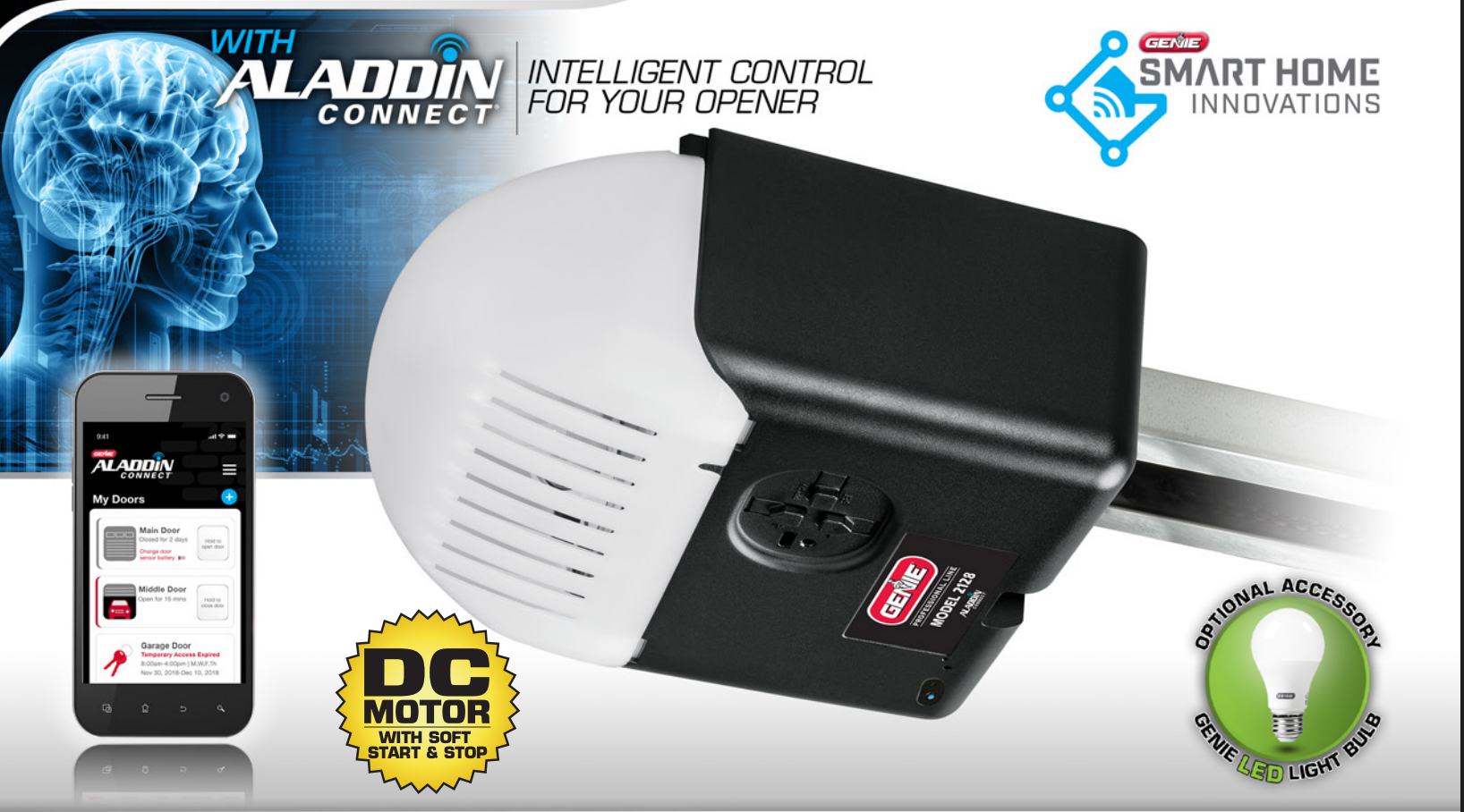 Garage door opener with app control and smart home integration.