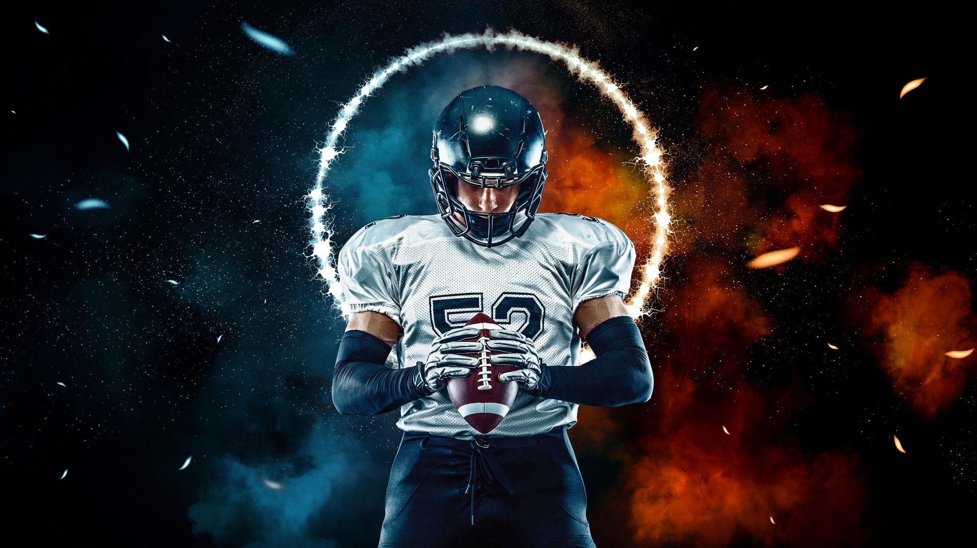 A football player with the number 55 on his helmet