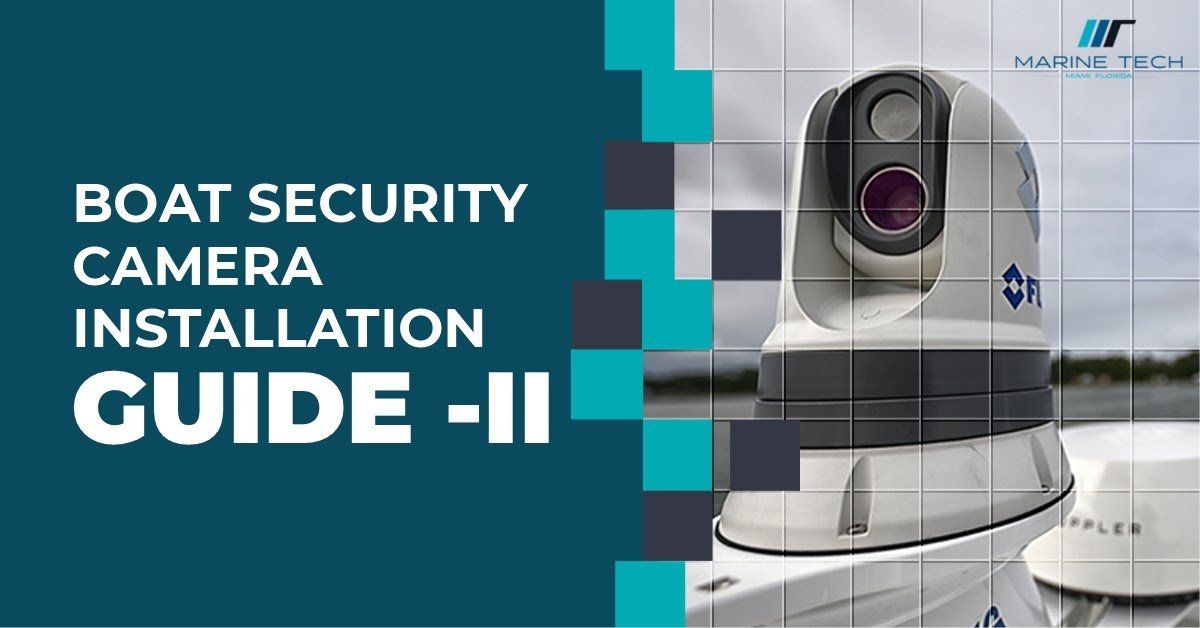 A boat security camera is sitting on top of a boat.