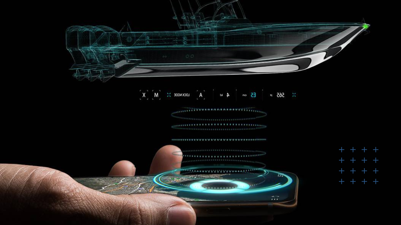 A person is holding a smart phone with a 3d model of a boat on it.