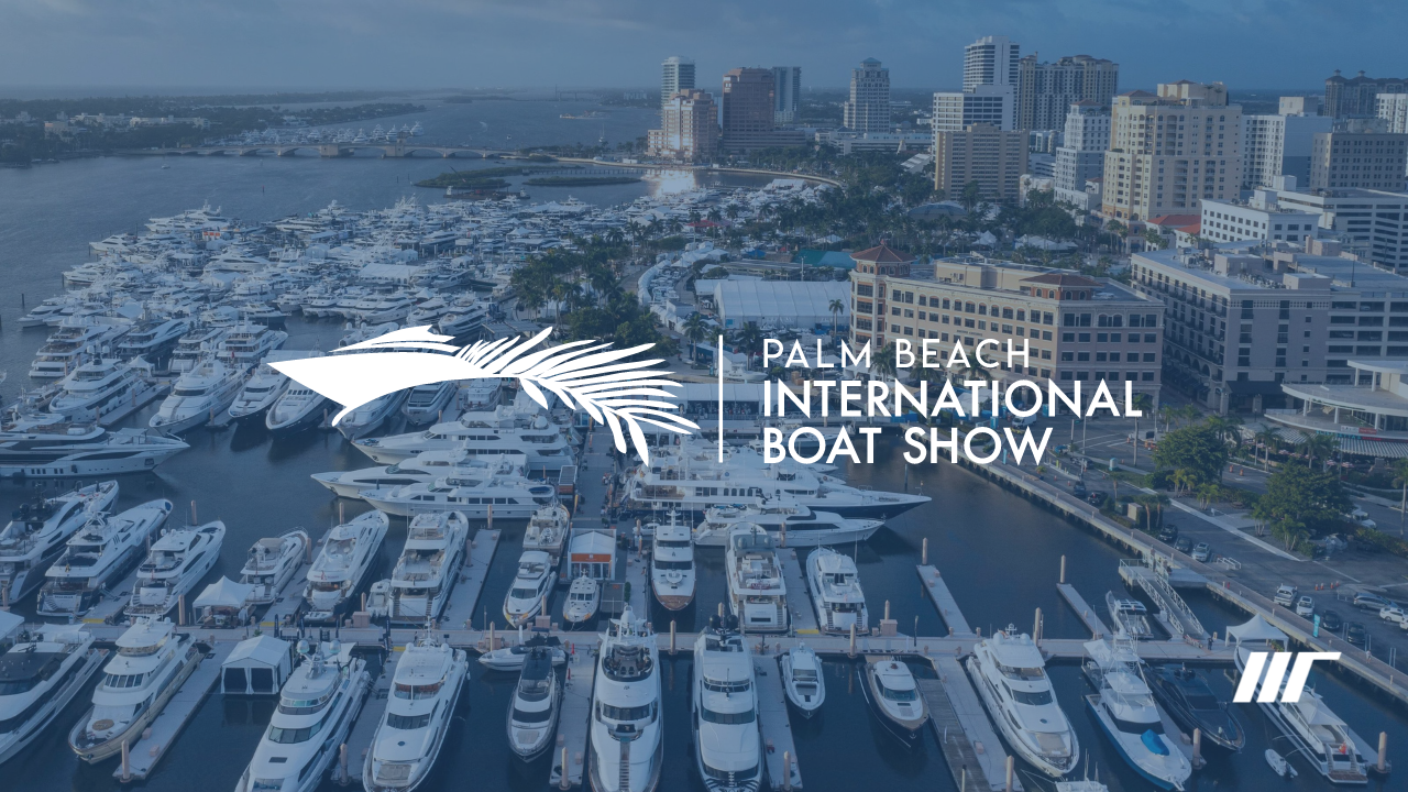 An aerial view of the palm beach international boat show.
