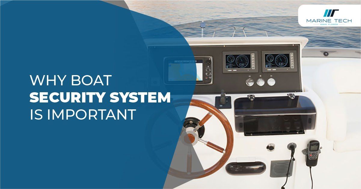 A boat with a security system on it is in the water.