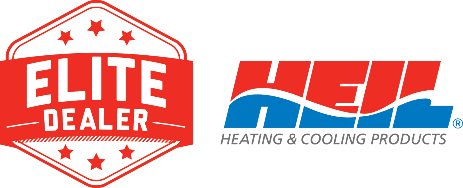 A logo for an elite dealer and a logo for a heating and cooling product.