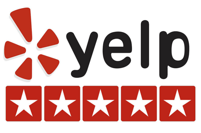 A yelp logo with five stars on it