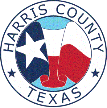 A logo for harris county texas with a texas flag