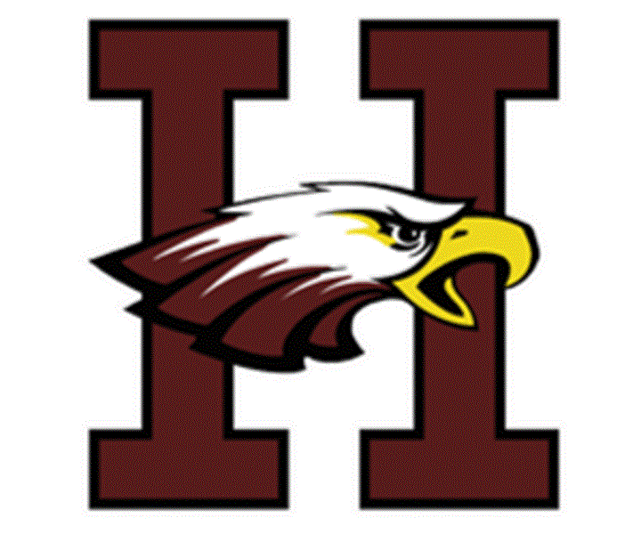 A maroon letter h with an eagle head on it for Hearne ISD