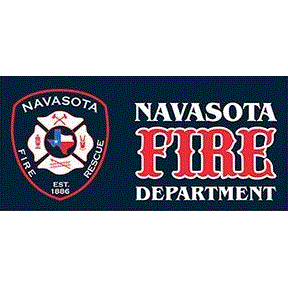 The logo for the navasota fire department is on a blue background.