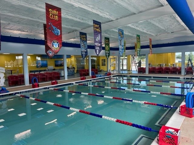 A large indoor swimming pool at Aqua-Tots in College Station, TX