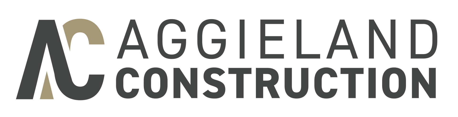 The logo for aggieland construction is black and gold on a white background.