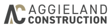 The logo for aggieland construction is black and gold on a white background.