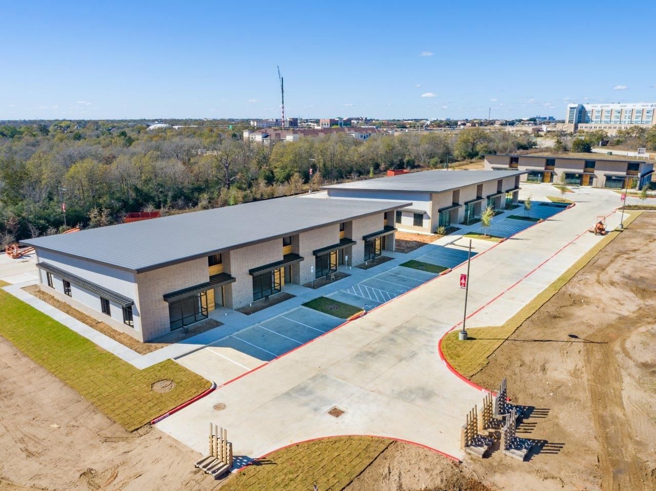 An aerial view of a building at Midtown in College Station