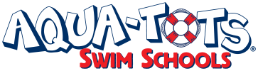 A logo for aqua tots swim schools with a life preserver on it.