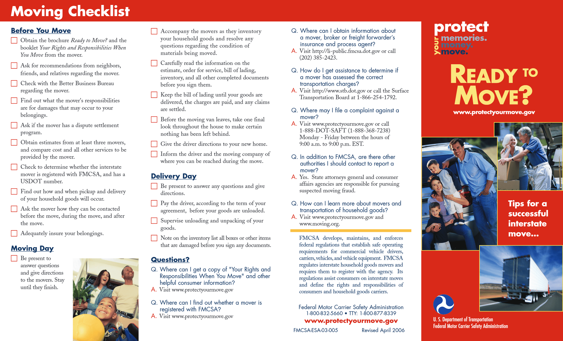 Moving checklist with tips for a safer move.
